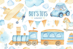 Boy’s Toys Watercolor Collection: A Playful Illustration Asset for Branding
