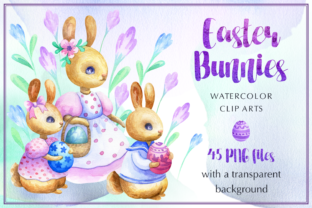 Easter Bunnies Watercolor Set and Illustrations