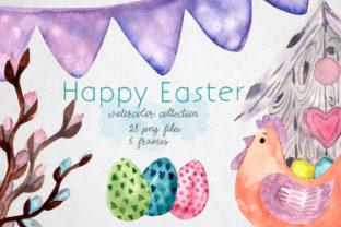 Easter Clipart, Chicks Watercolor, Eggs Illustrations
