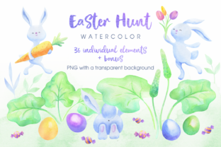 Easter Hunt Watercolor Bunnies Illustrations