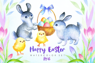 Happy Easter Watercolor Clip Arts and Illustrations
