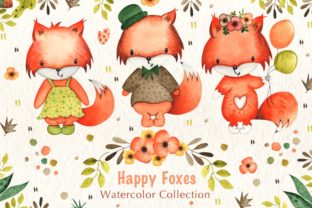 Happy Foxes Watercolor Collection Illustrations