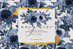 Navy Watercolor Rose Clipart for Commercial Illustrations