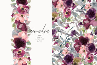 Watercolor Burgundy Elegant Flowers Arrangement Clipart and Illustrations