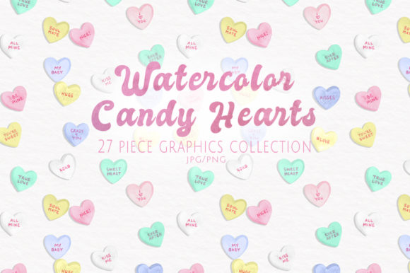 Watercolor Candy Hearts Set Illustrations