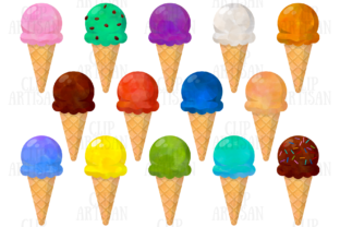 Watercolor Ice Cream Cones Clip Art for Website and Editorial Design