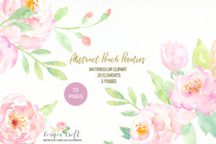 Watercolor Peach Peony Illustrations